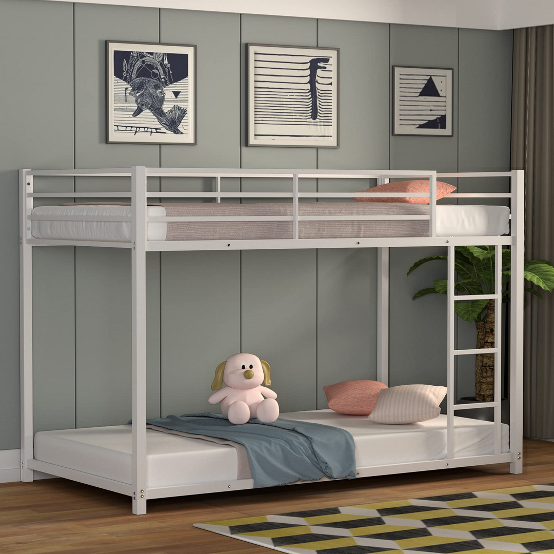 Classic Bunk Bed Frame with Safety Guard Rails & Side Ladder