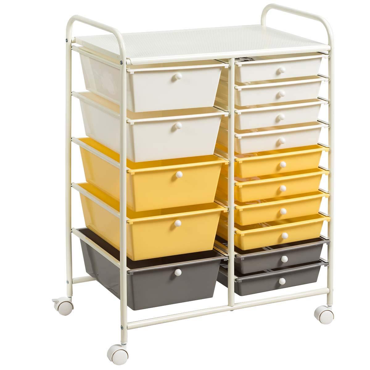 15-Drawer Organizer Cart Office School Rolling Storage Cart - Giantex