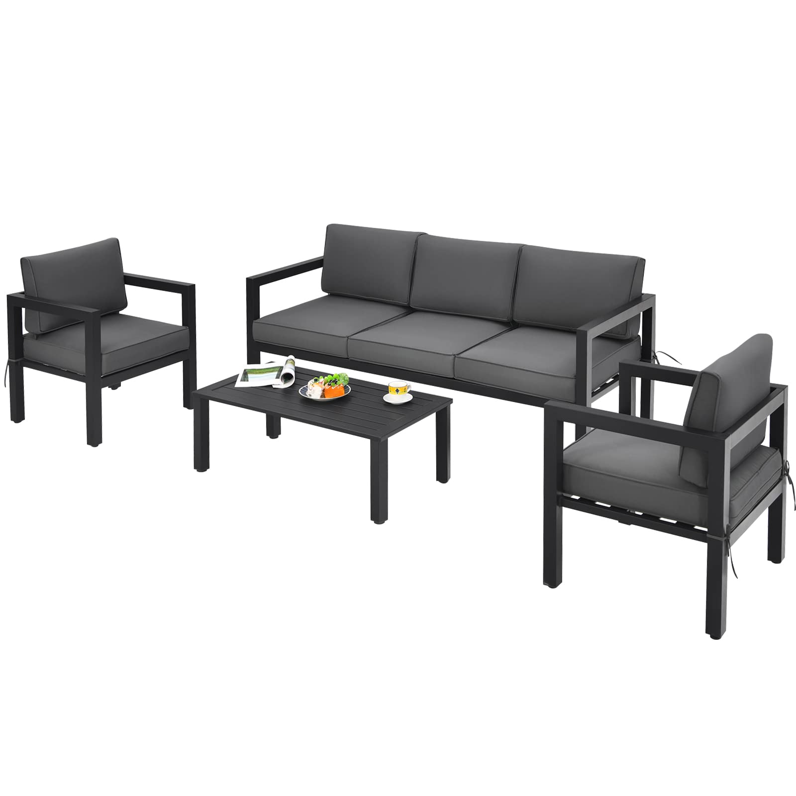 Giantex 4 Pieces Patio Furniture Set, Outdoor Aluminum Conversation Set