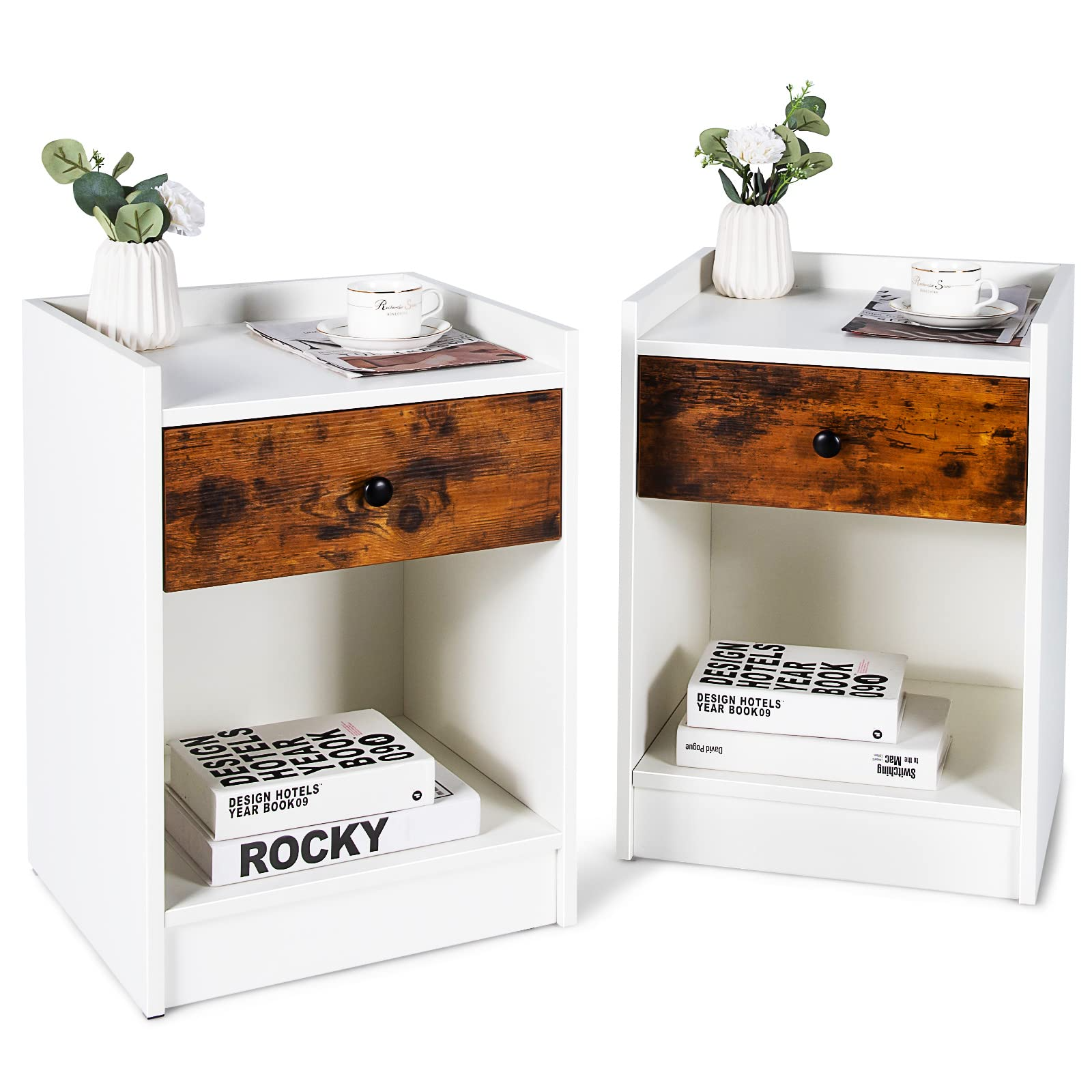 Giantex Nightstands Set of 2, Modern End Tables w/Storage Drawer & Open Compartment