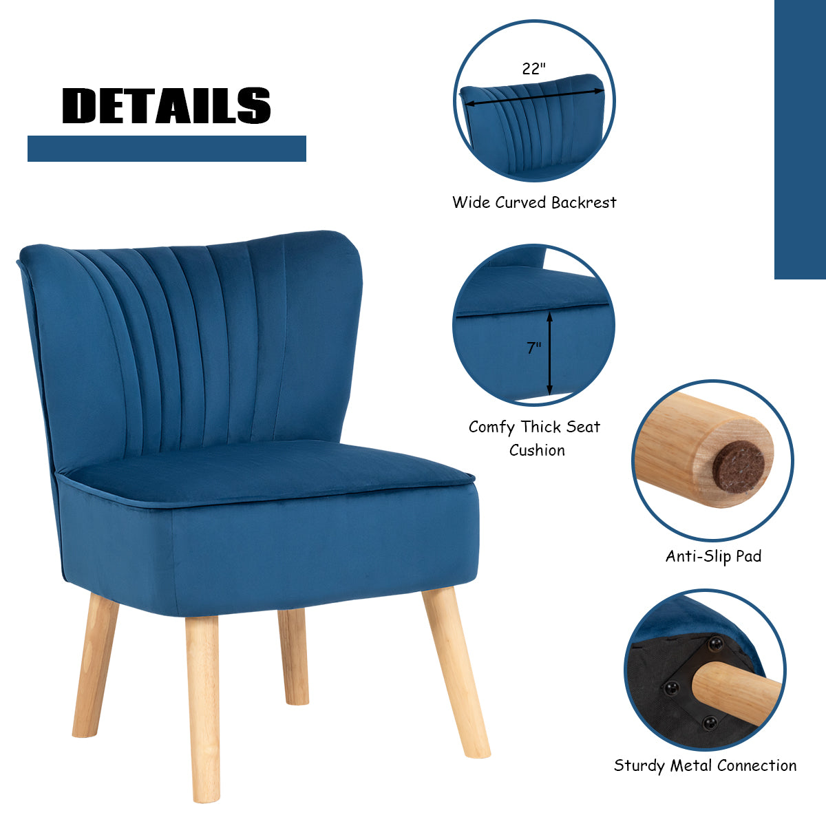 Velvet Accent Chair with Ottoman for Living Reading Room Bedroom - Giantexus