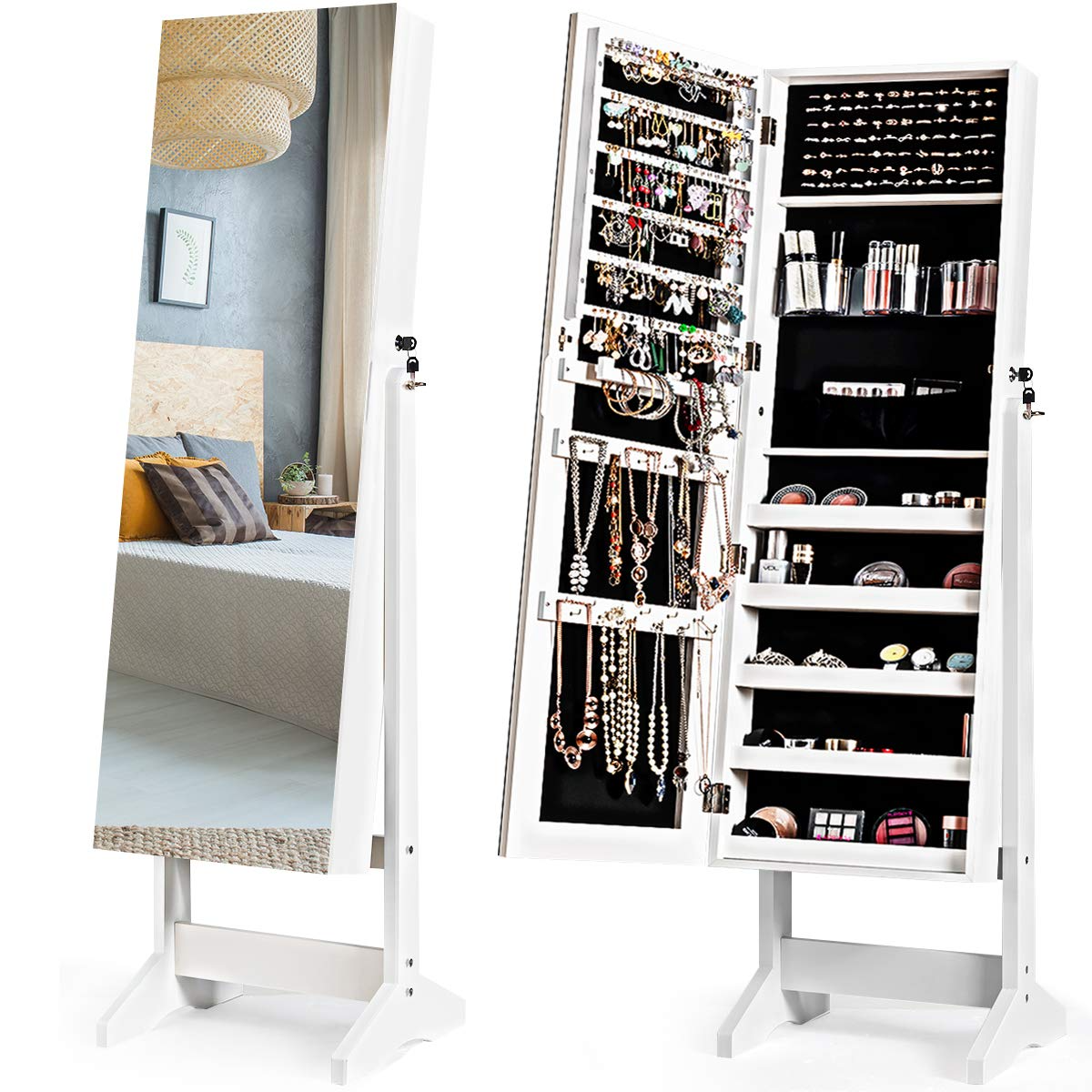 CHARMAID Jewelry Armoire Cabinet with Frameless Full Length Mirror