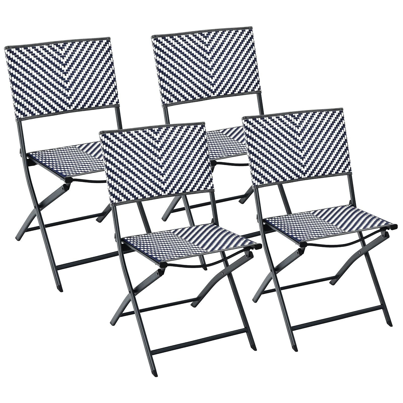 Giantex Set of 4 Patio Folding Chairs, PE Rattan Lawn Chairs