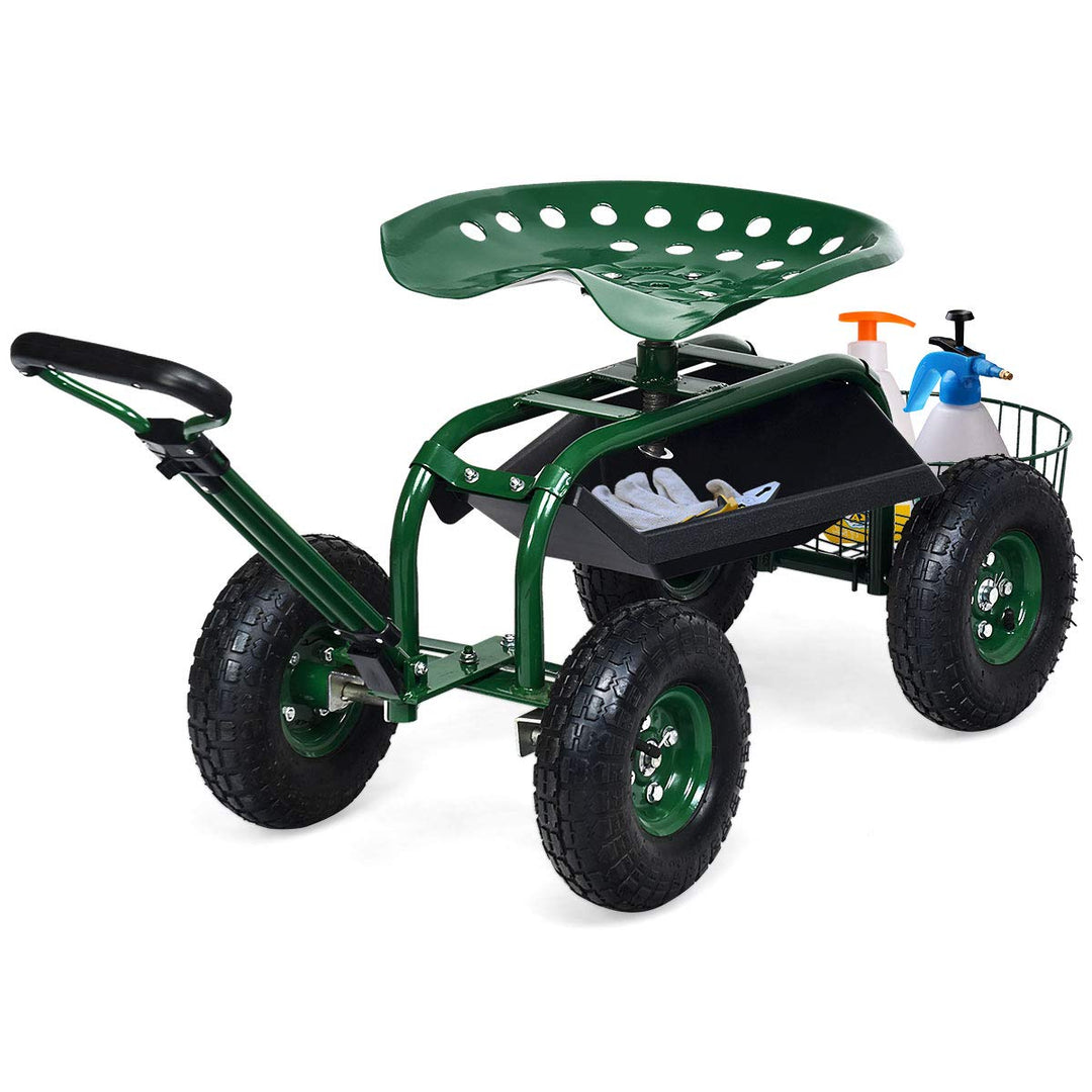 4-Wheel Garden Workseat with Storage Basket - Giantex