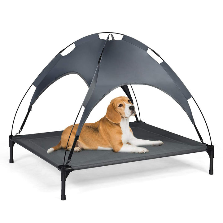 Giantex Elevated Dog Bed with Removable Canopy, Portable Raised Pet Cot Cooling Dog Bed for Camping Beach Lawn