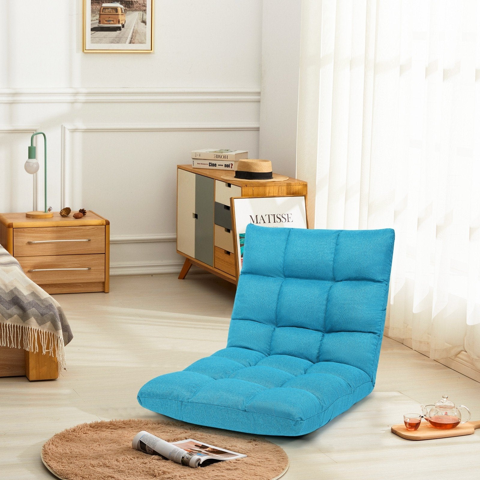 Adjustable Floor Gaming Sofa Chair 14-Position Cushioned Folding - Giantexus