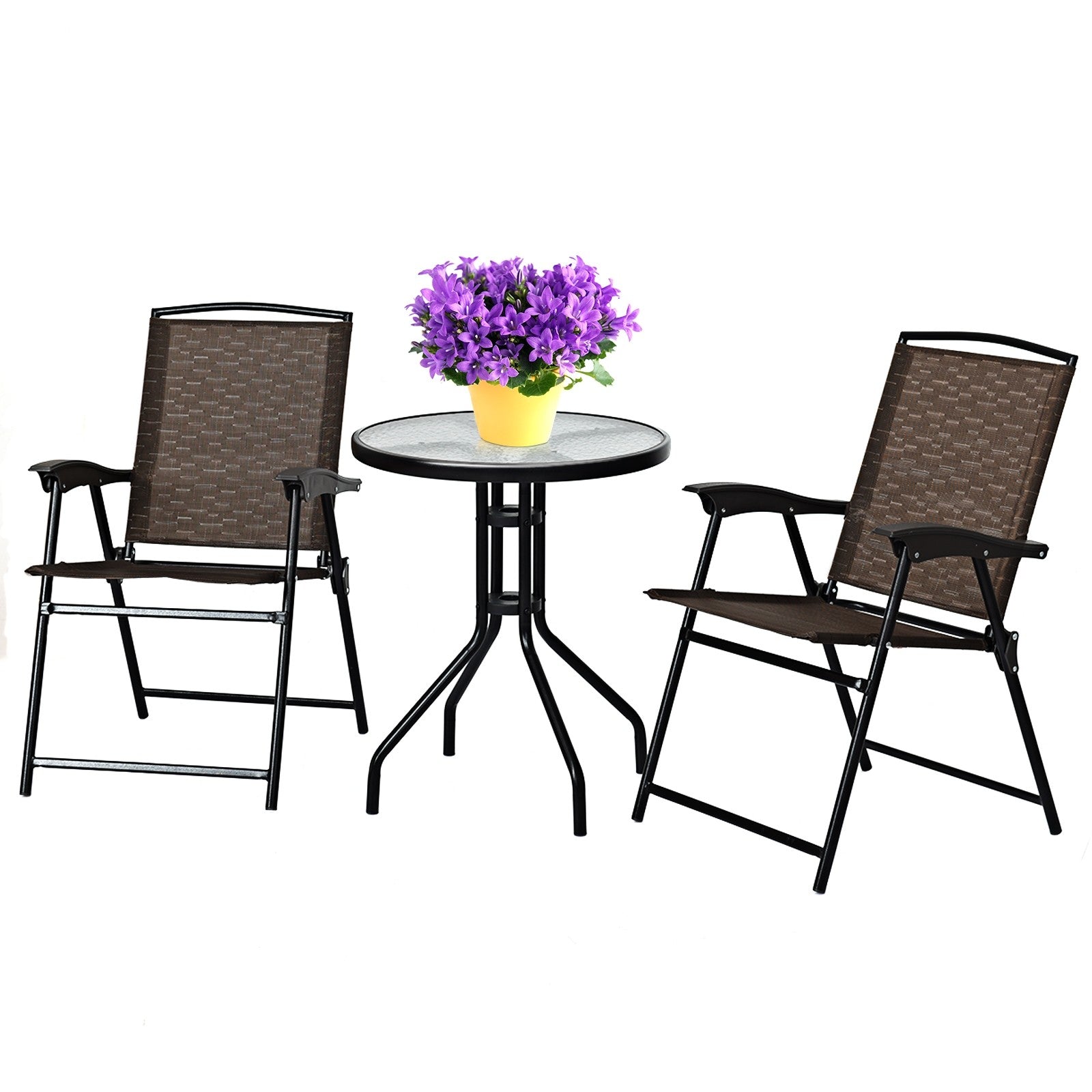 Giantex Patio Dining Set with 2 Patio Folding Chairs (Brown)