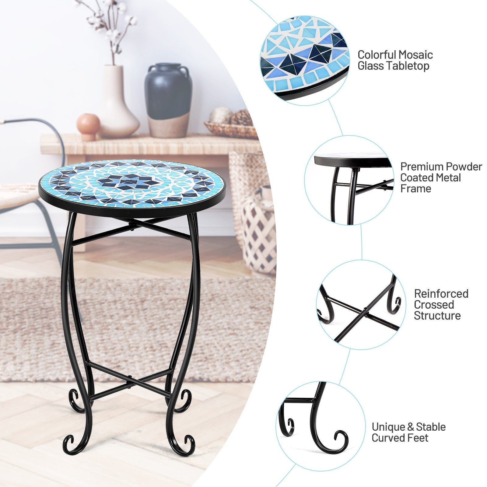 Outdoor Side Table, Mosaic Patio Table