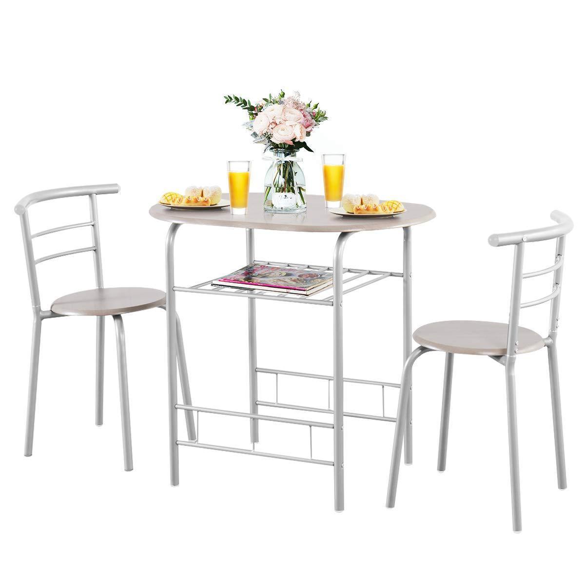 3 Piece Dining Set Compact 2 Chairs and Table - Giantexus