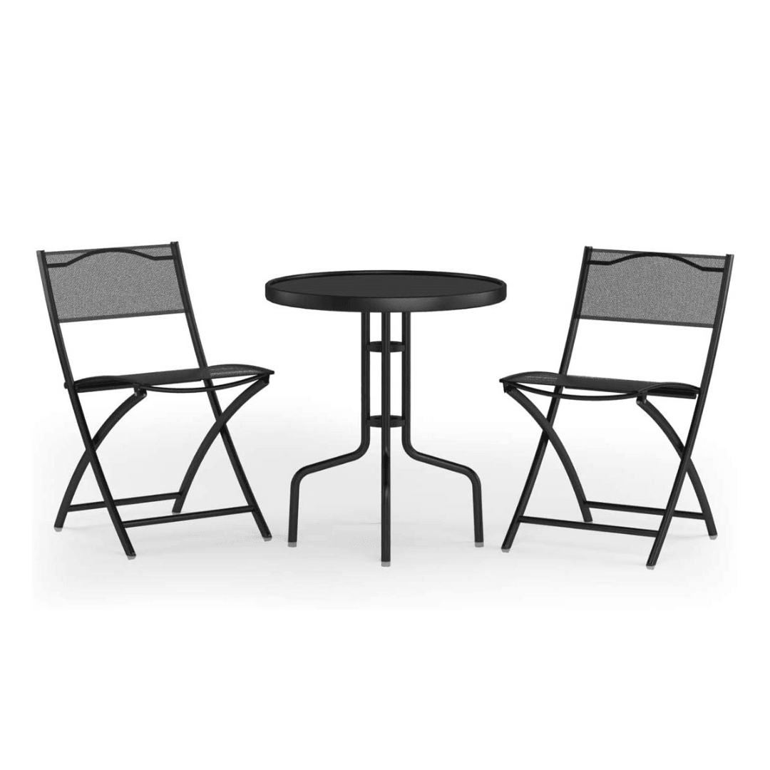 3 Pcs Bistro Set Garden Backyard Round Table Folding Chairs - Giantexus