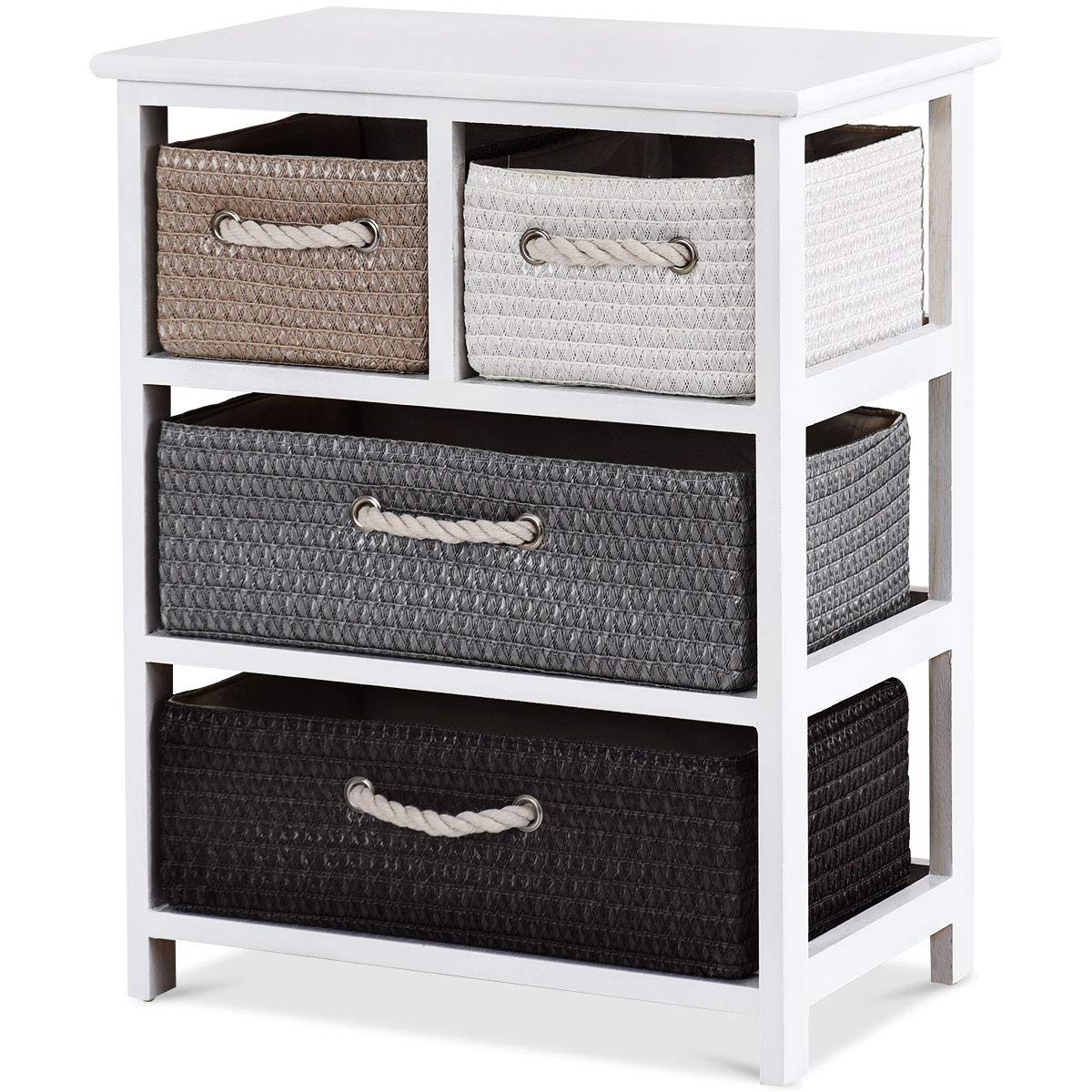 Giantex Nightstands Wooden End Table W/Knitted Drawers Bedside Table Storage Organizer