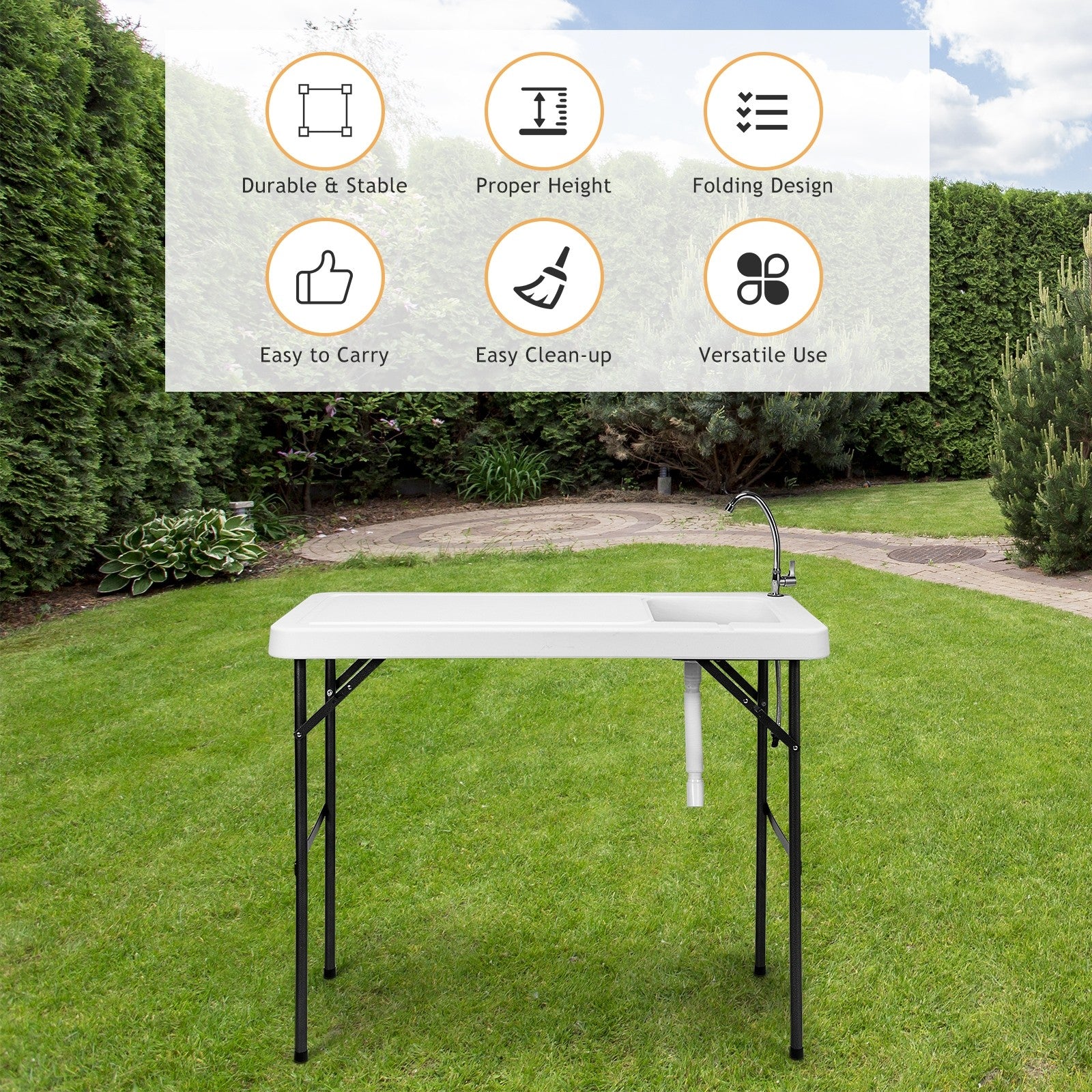 Folding Fish Cleaning Table, Camping Table with Sink and Faucet