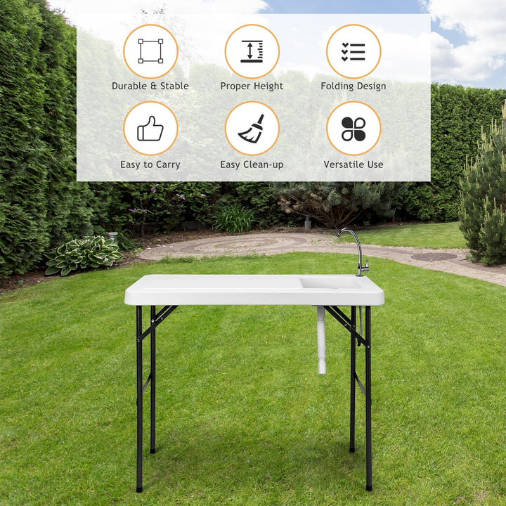 Folding Fish Cleaning Table, Camping Table with Sink and Faucet