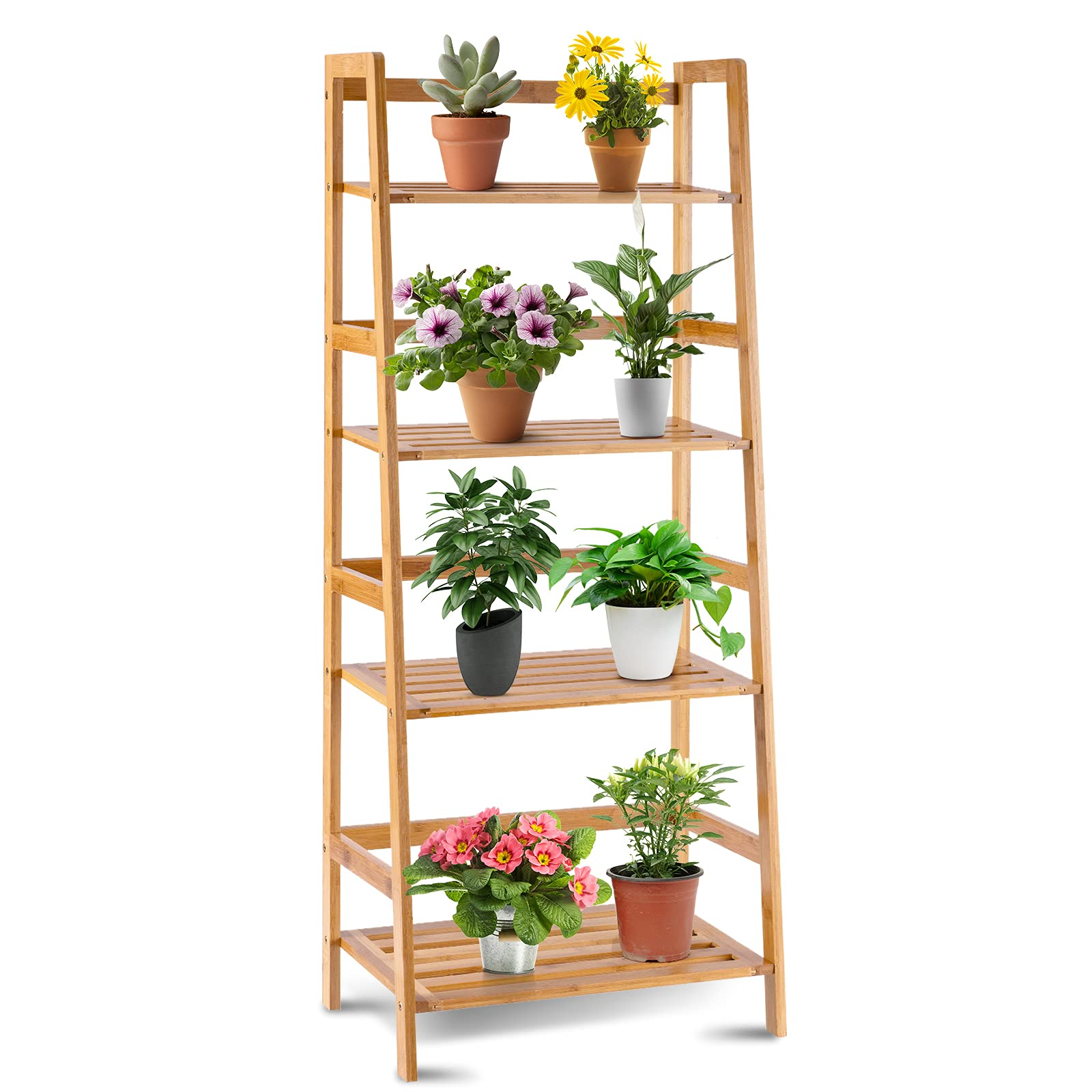 Giantex 4-Tier Bamboo Plant Stand Flower Pots Holder Display Shelf, 47.5"