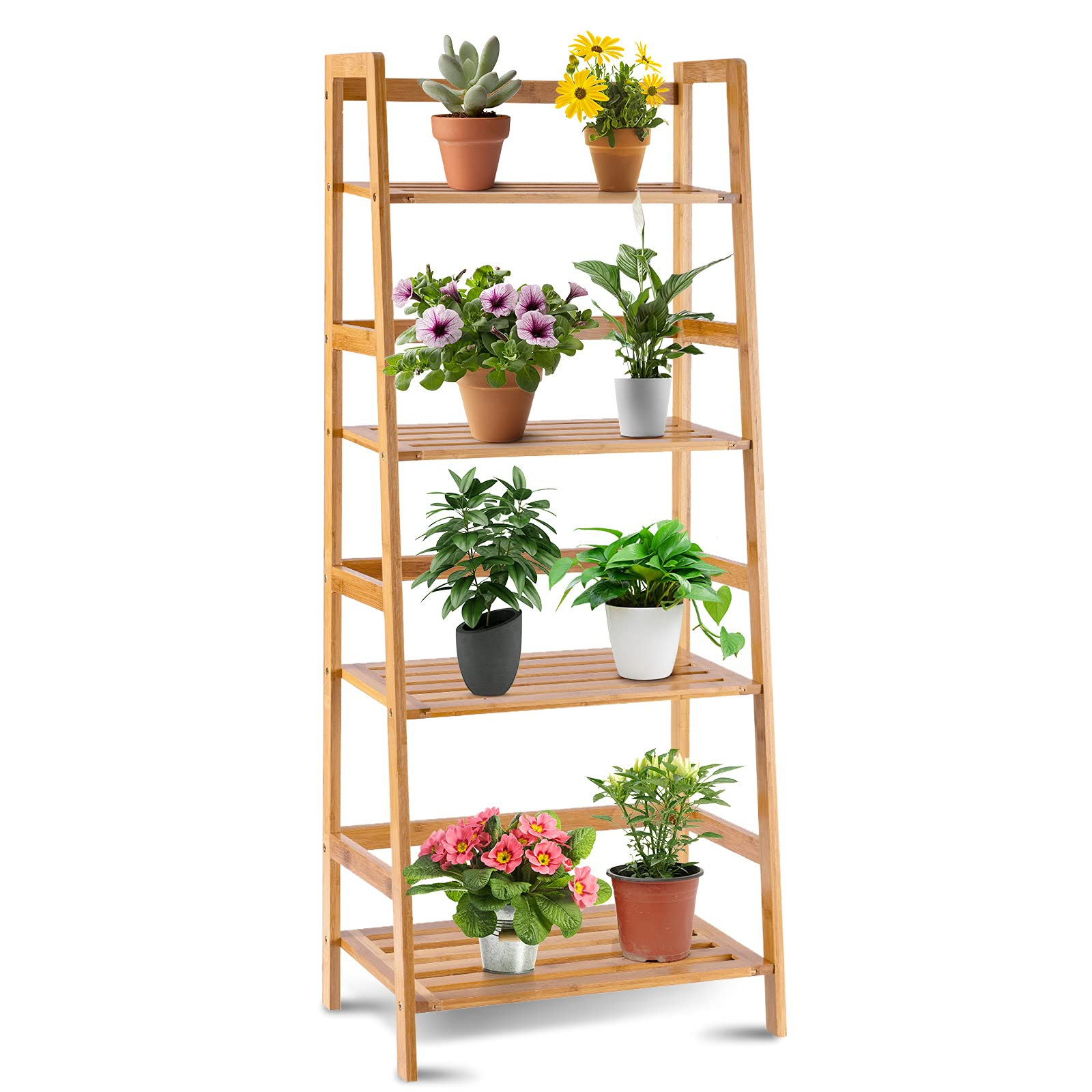 Giantex 4-Tier Bamboo Plant Stand Flower Pots Holder Display Shelf, 47.5inch Ladder Shelf Plants Organizer Rack for Patio Balcony Garden Home