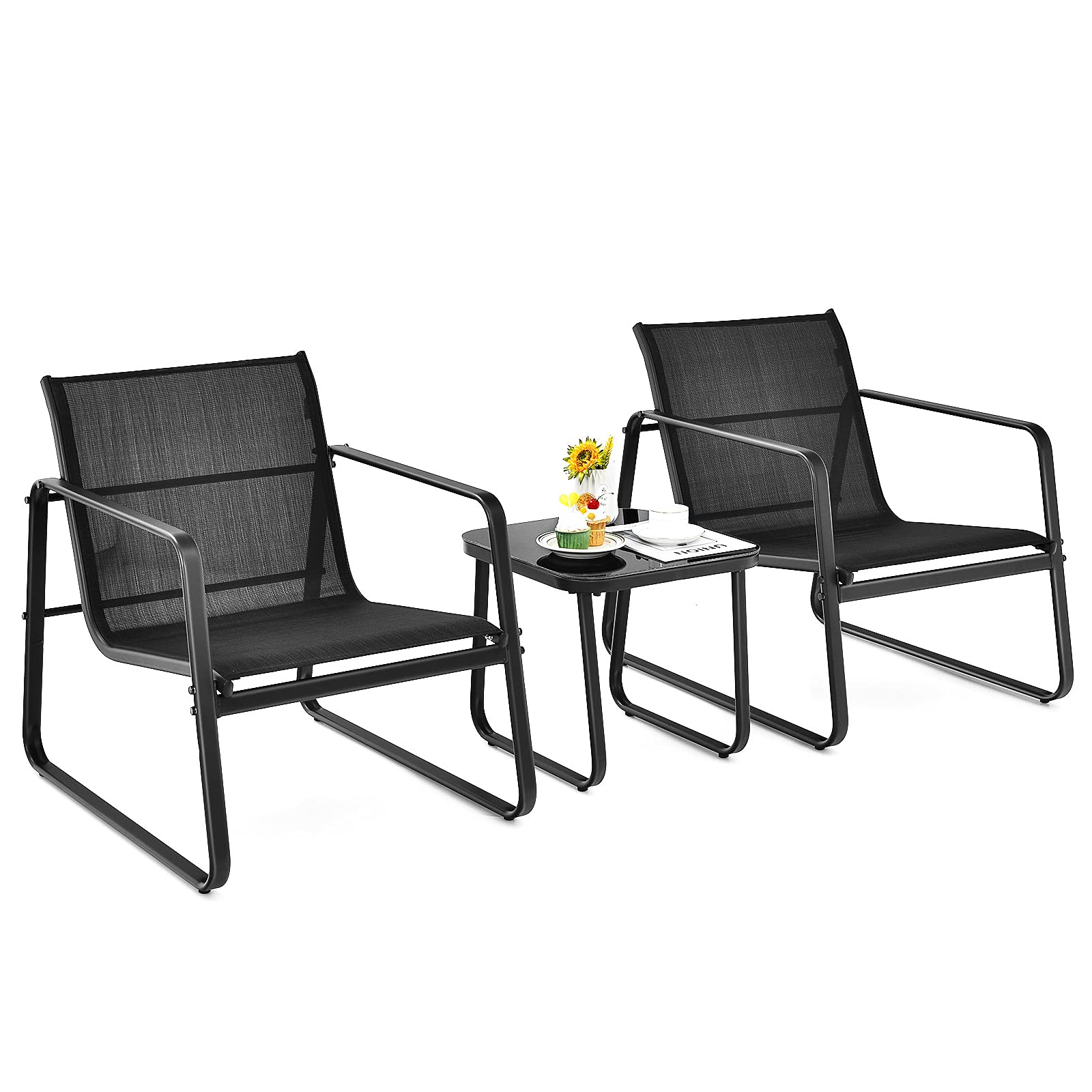 Giantex 3 Pieces Patio Furniture Set, Outdoor Bistro Set with Rustproof Steel Frame