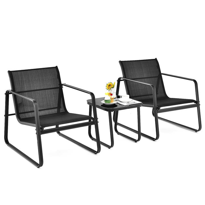 Giantex 3 Pieces Patio Furniture Set, Outdoor Bistro Set with Rustproof Steel Frame