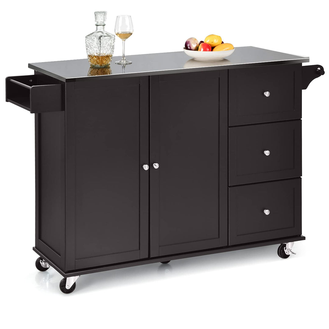 Giantex Kitchen Island with Stainless Steel Countertop, Dark Brown