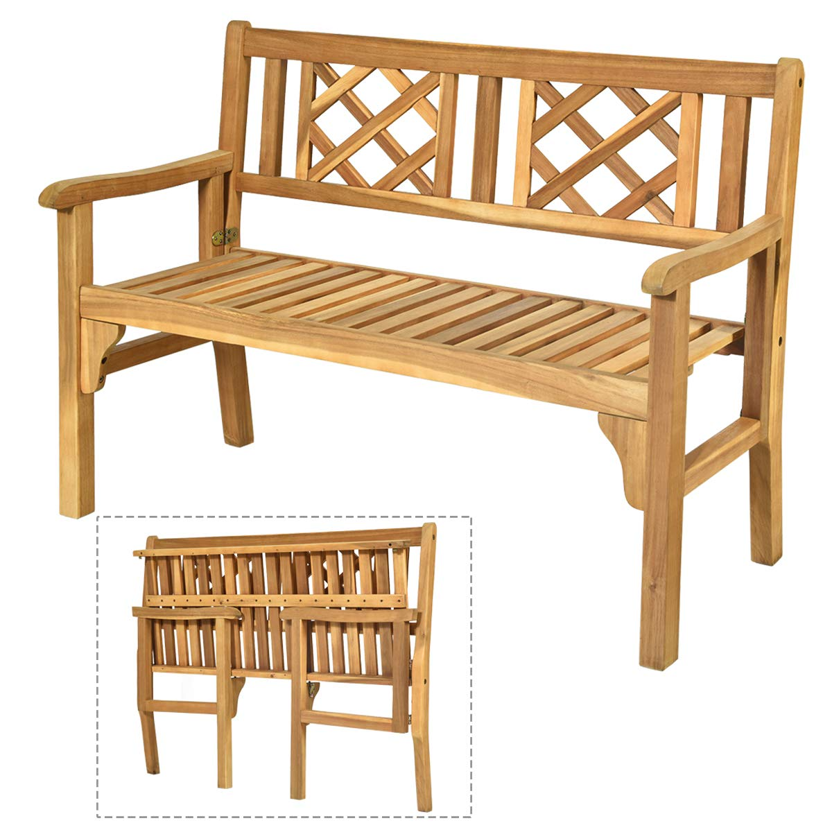 Giantex Patio Wooden Bench, 4 Ft Foldable Acacia Garden Bench (Teak)