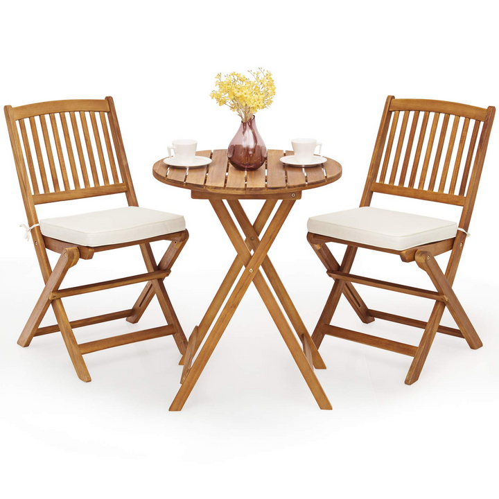 Giantex 3Pcs Patio Bistro Set, Wood Folding Table Set