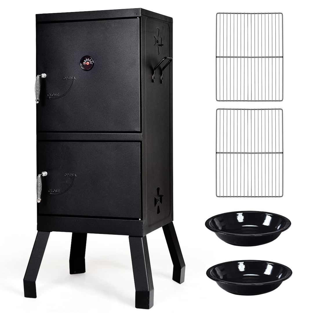 Giantex Outdoor Smoker with Double Doors, 2 Detachable Grill Netting Smoking Racks