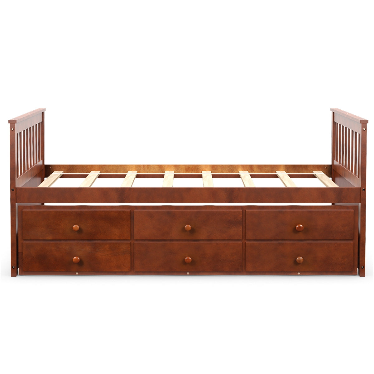 Giantex Twin Captain's Bed with Trundle Bed, Wood Storage Daybed with 3 Storage Drawers
