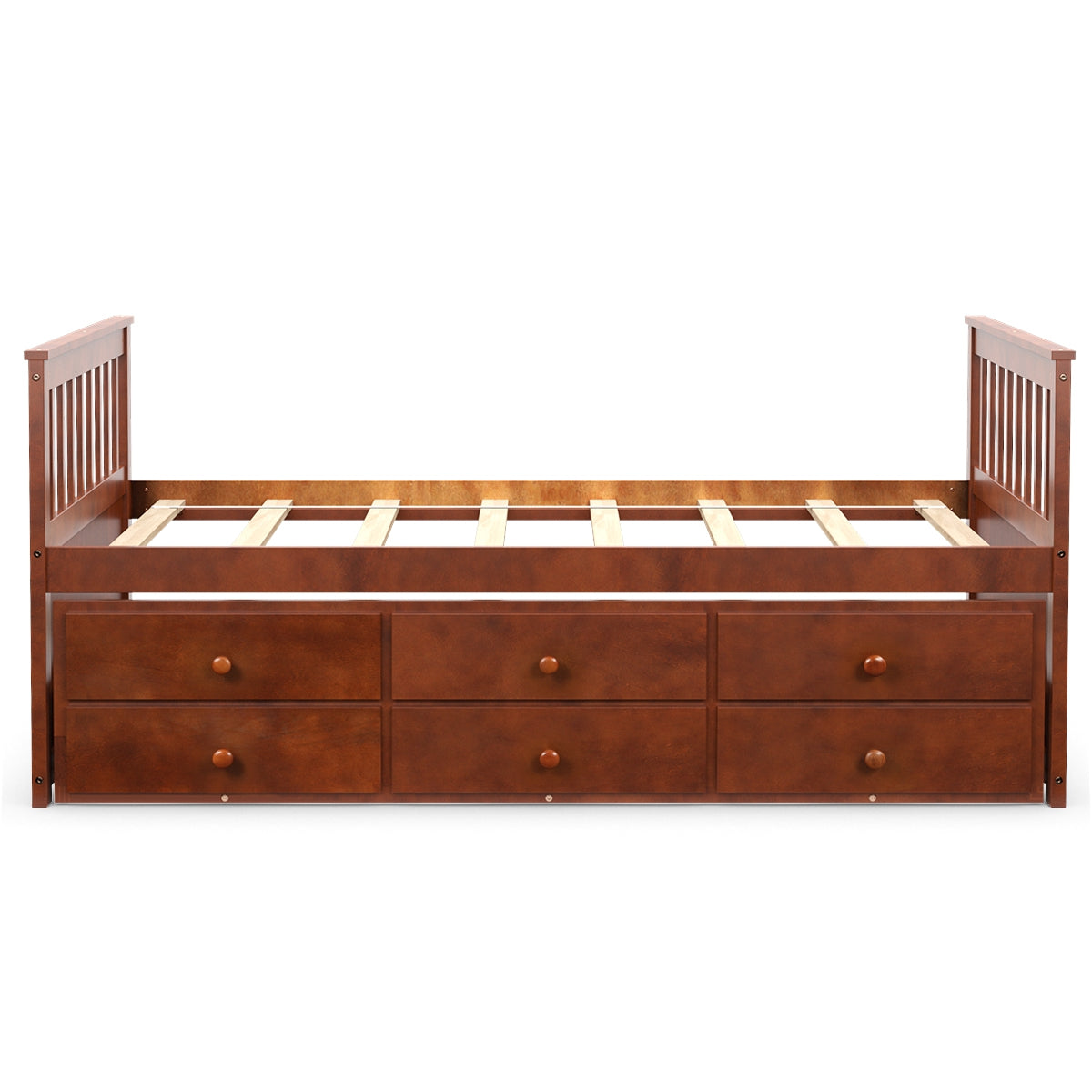 Giantex Twin Captain's Bed with Trundle Bed, Wood Storage Daybed with 3 Storage Drawers