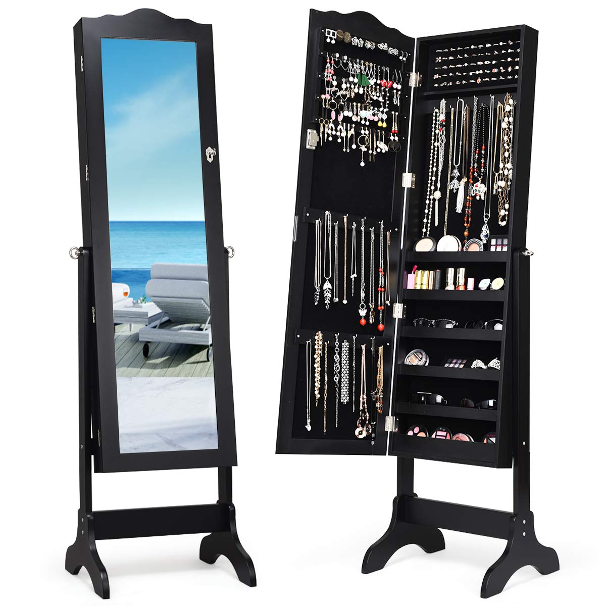 Jewelry Cabinet Armoire Lockable with Mirror - Giantex