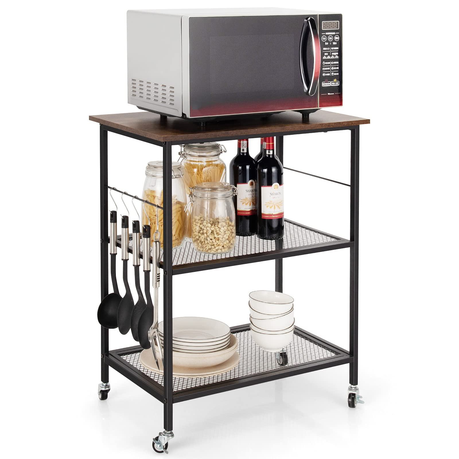 Giantex 3 Tier Kitchen Bake's Rack, Rolling Microwave Cart, Industrial Bar Service Cart