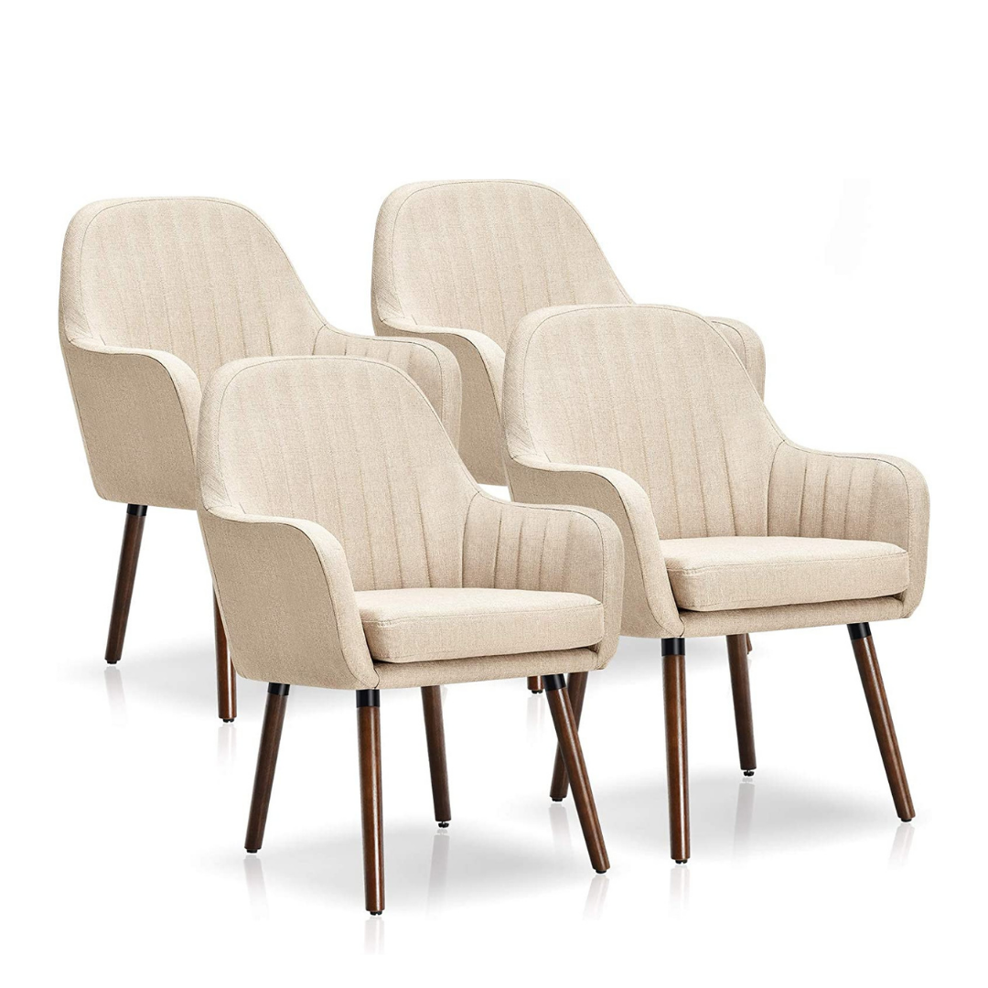 Set of 2 or 4 Fabric Dining Chairs, Accent Upholstered Arm Chair w/Wood Legs - Giantexus
