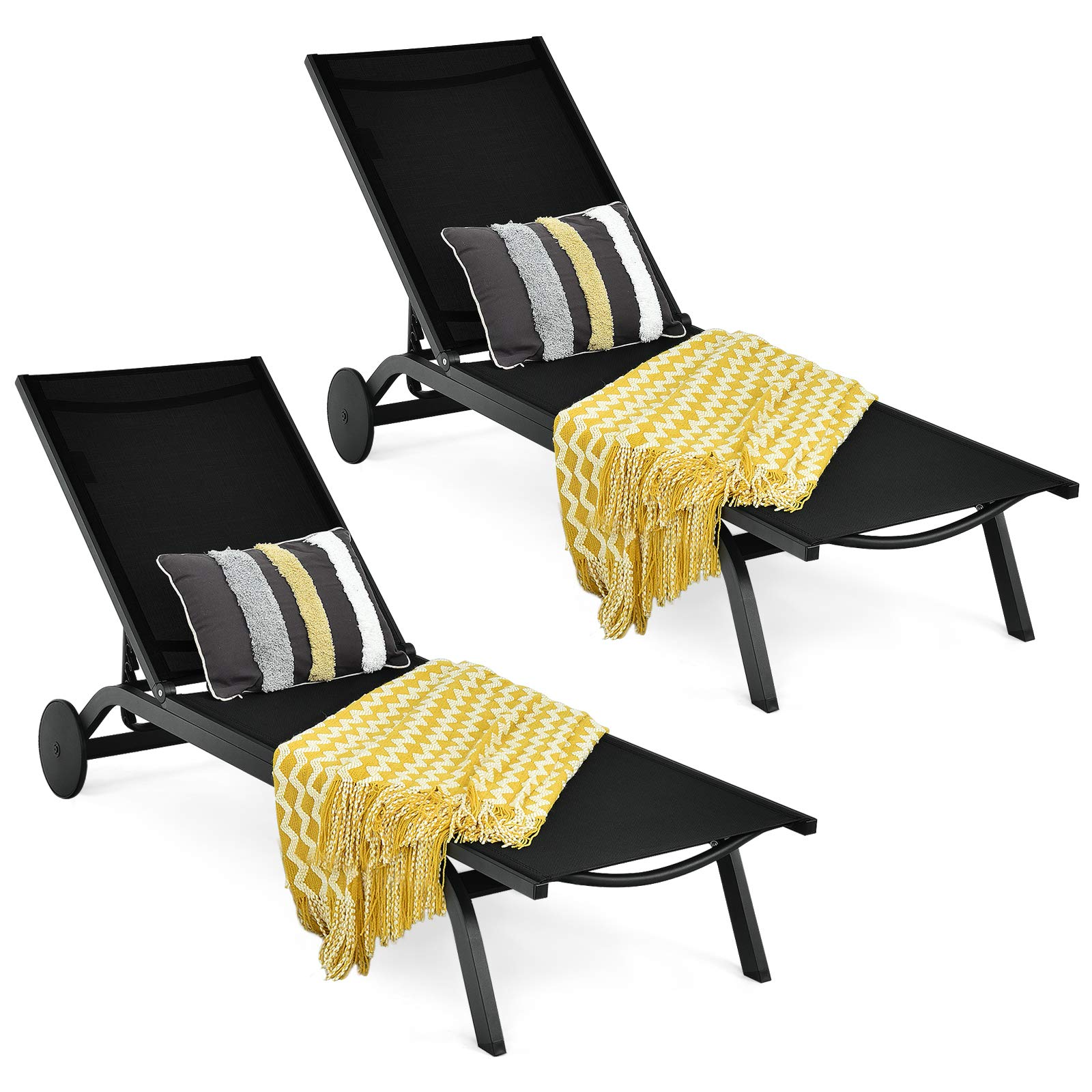 Giantex Lounge Chairs for Outside Patio Chaise Lounges Aluminum Recliner W/Adjustable 6 Backrest Positions and Wheels