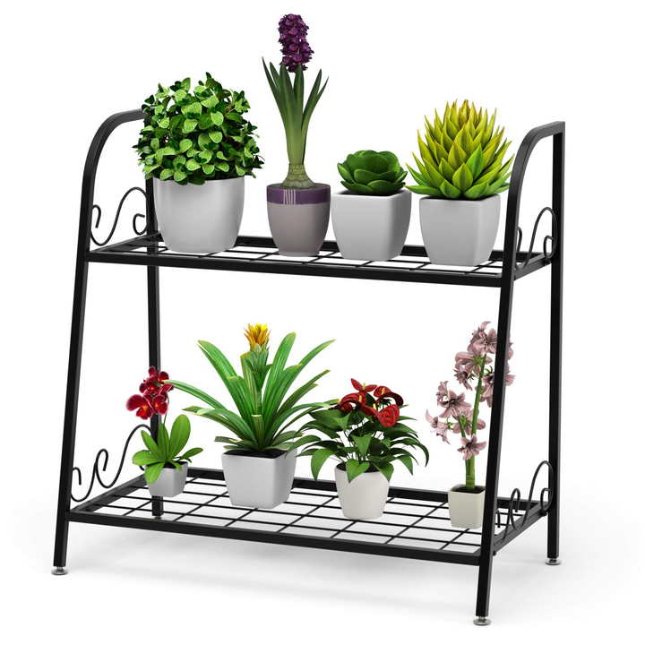Giantex 2 Tier Metal Plant Stand, Indoor Outdoor Plant Shelf, Flower Rack Display Shelf