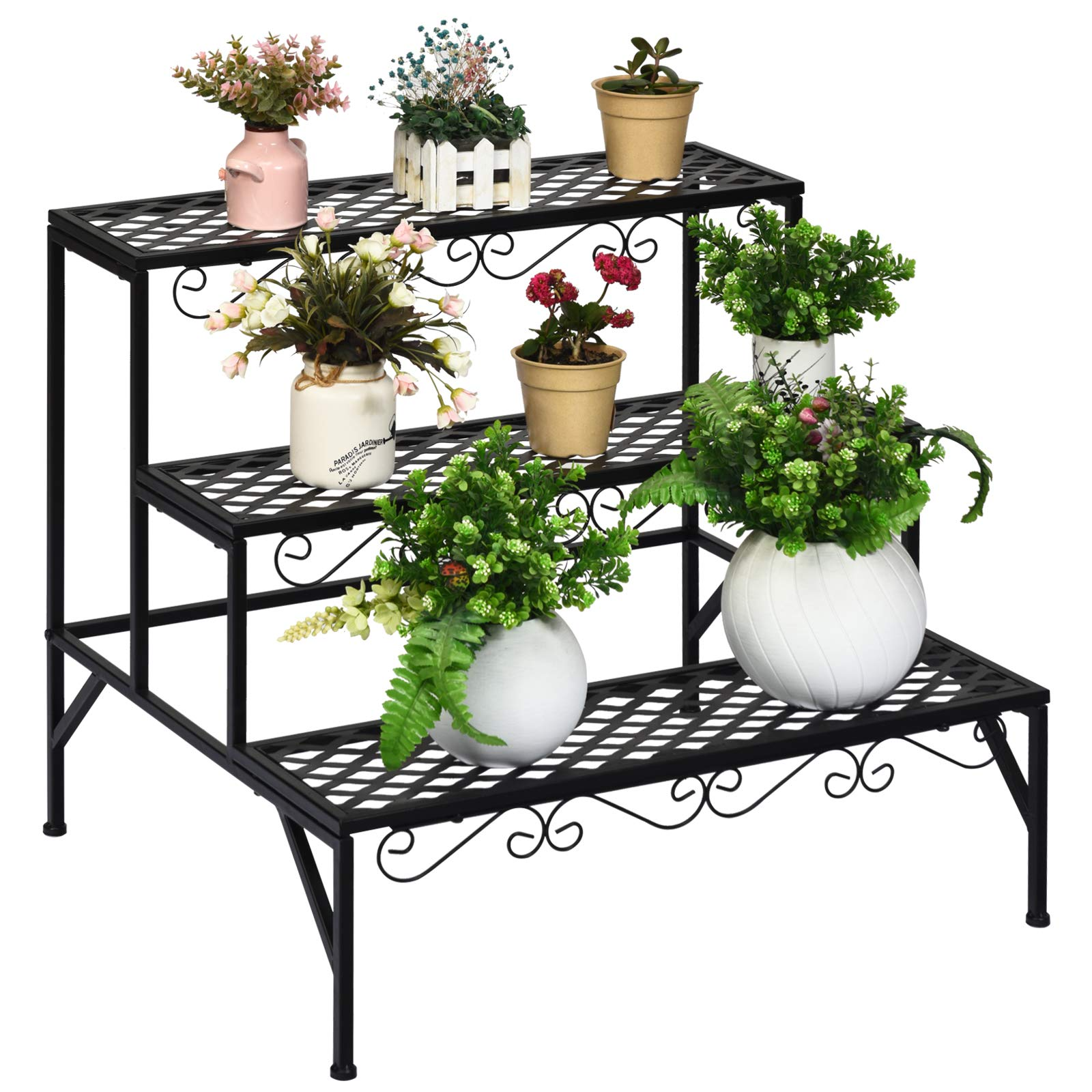 3 Tiers Metal Plant Stand, Ladder Plant Display Rack - Giantex