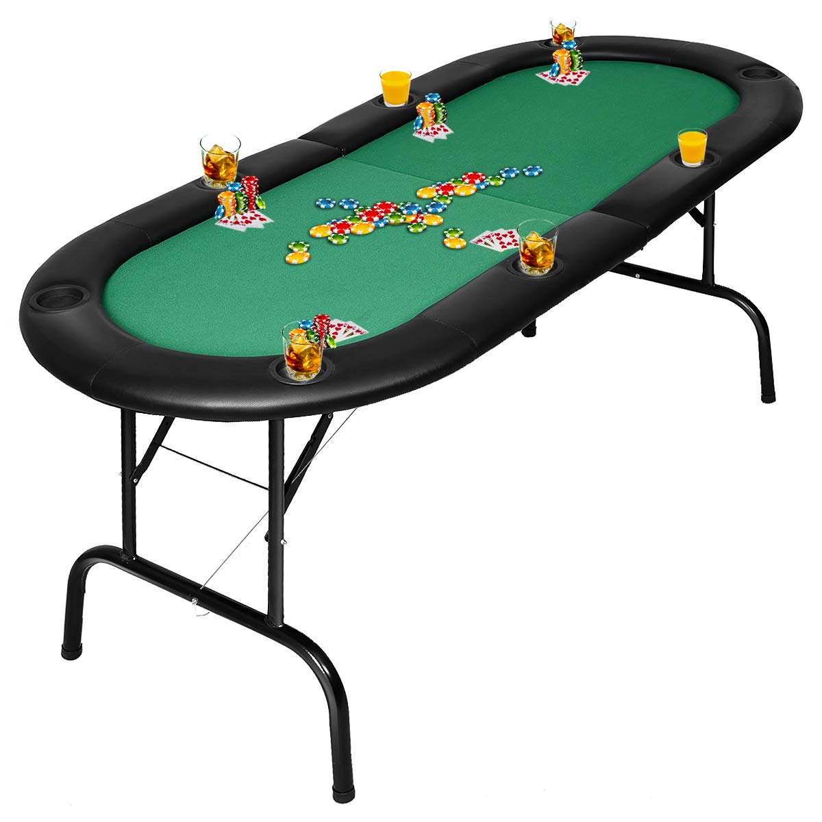 Giantex Foldable Play Poker Table w/Cup Holder, for Texas Casino Leisure Game Room,