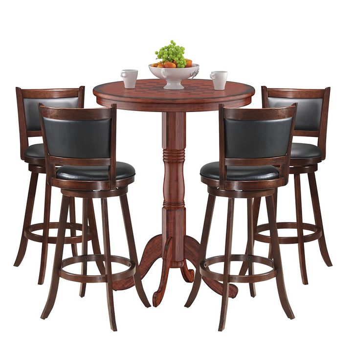 Giantex 5 Pcs Pub Table Set, Wooden Pub Pedestal Side Table w/Stable Base