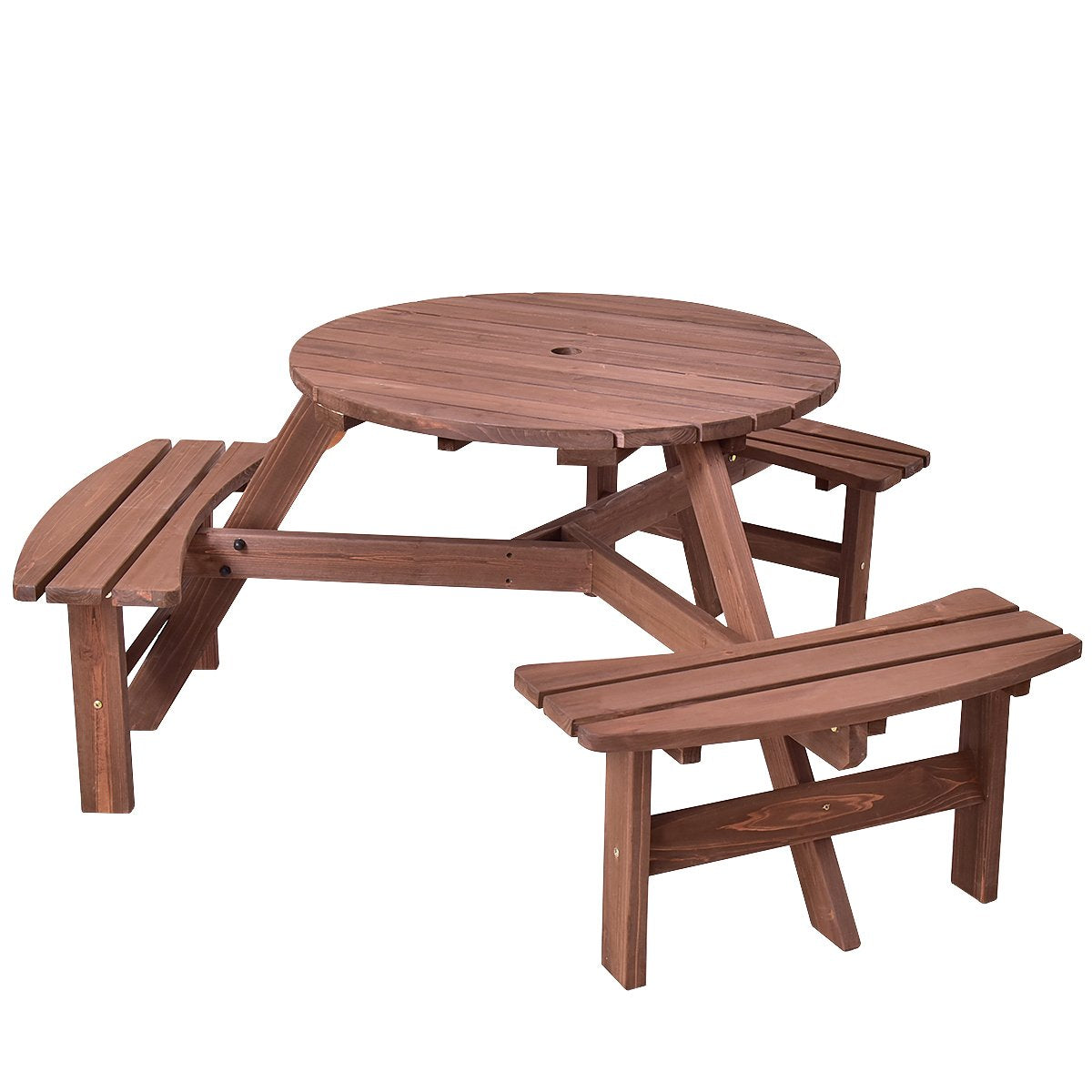 Giantex 6 Person Wooden Picnic Table Set with Wood Bench, Dark Brown