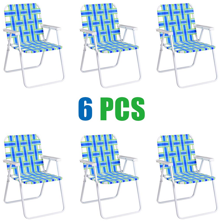 Giantex Folding Lawn Chairs Set of 6 Outdoor Portable Beach Chair W/Stable Steel Frame