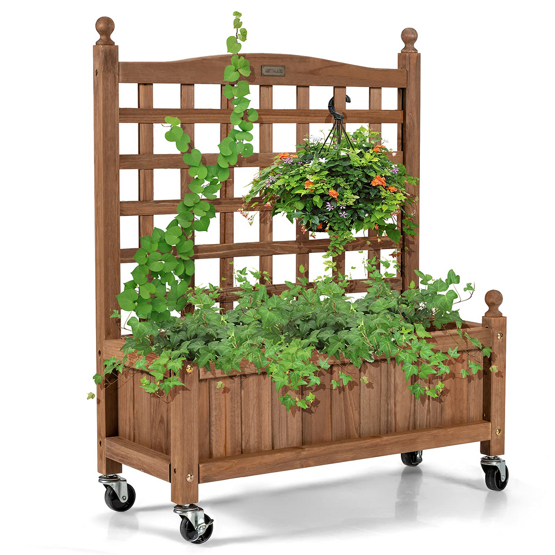 planter with lattice trellis Giantex Mobile Raised Bed with Lattice Trellis and Wheels – Giantexus