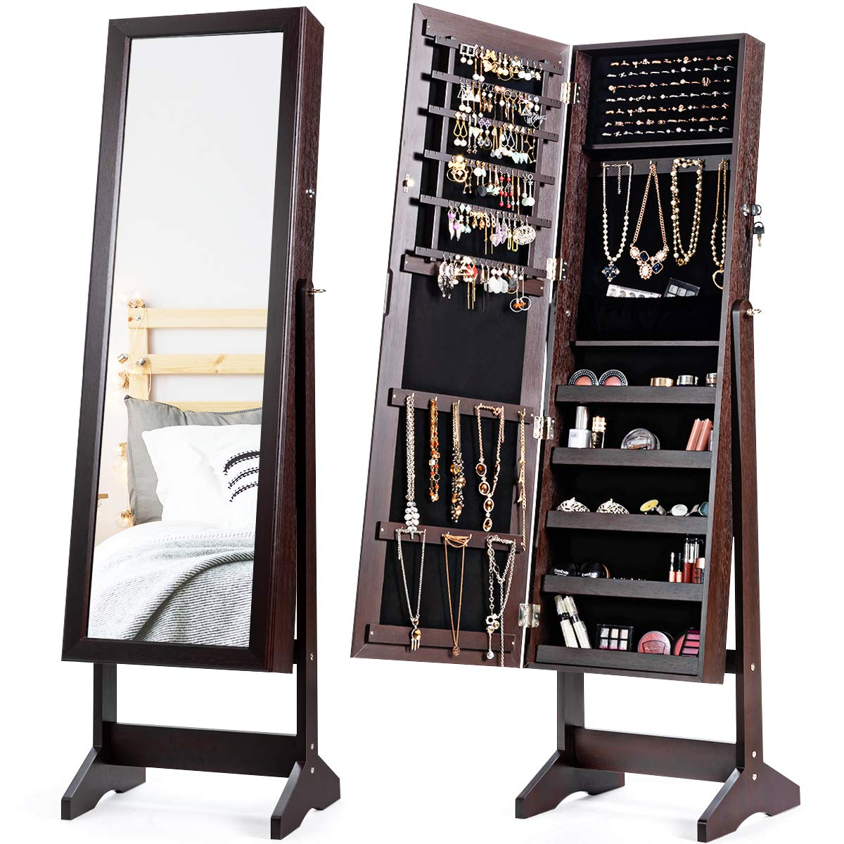 CHARMAID Freestanding Lockable Jewelry Organizer Box with Large Storage Capacity