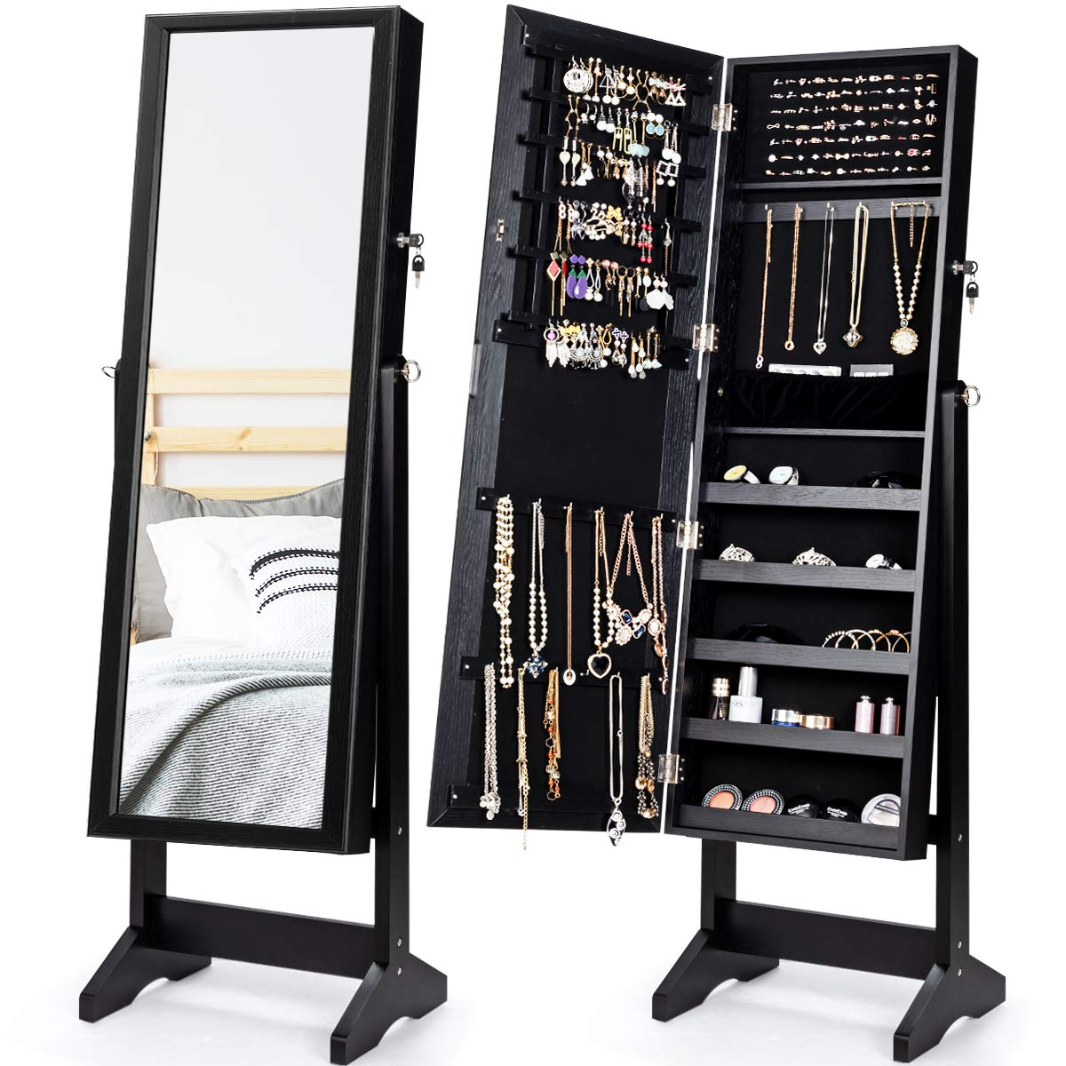 CHARMAID Freestanding Lockable Jewelry Organizer Box with Large Storage Capacity