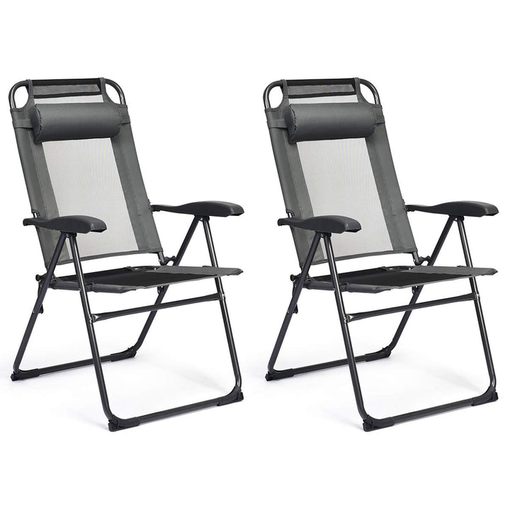 Giantex Set of 2 Patio Dining Chairs, Folding Lounge Chairs with 7 Level Adjustable Backrest