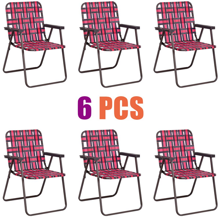 Giantex Folding Lawn Chairs Set of 6 Outdoor Portable Beach Chair W/Stable Steel Frame