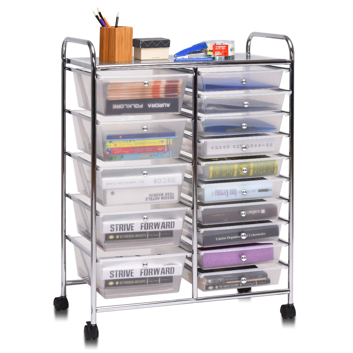 15-Drawer Organizer Cart Office School Rolling Storage Cart - Giantex