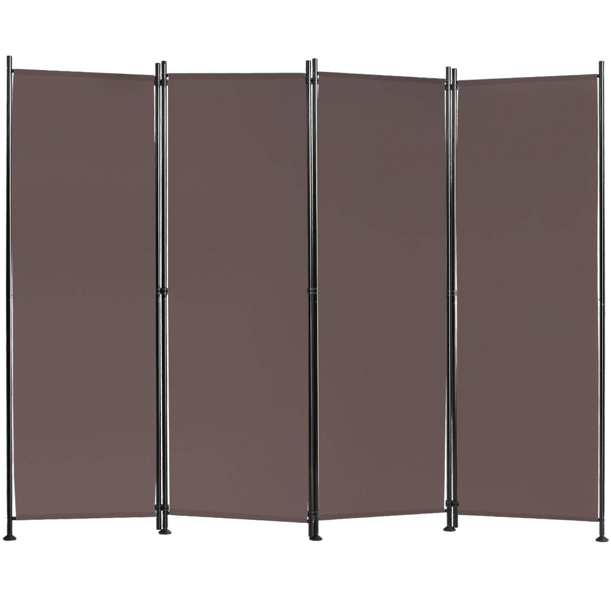 Giantex 4 Panel Room Divider, 5.6 Ft Folding Privacy Screen with Adjustable Foot Pads (Coffee) - Giantexus