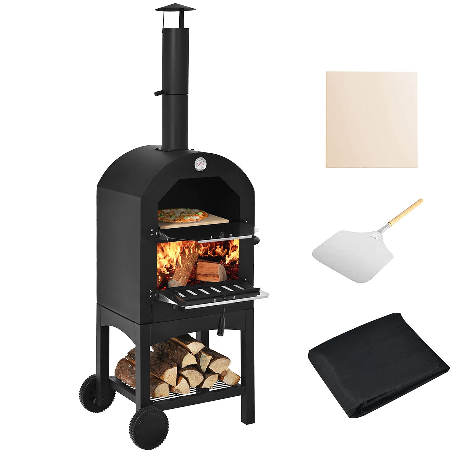 Giantex Pizza Oven Outdoor, Wood Fire Pizza Grill Maker with Waterproof Cover