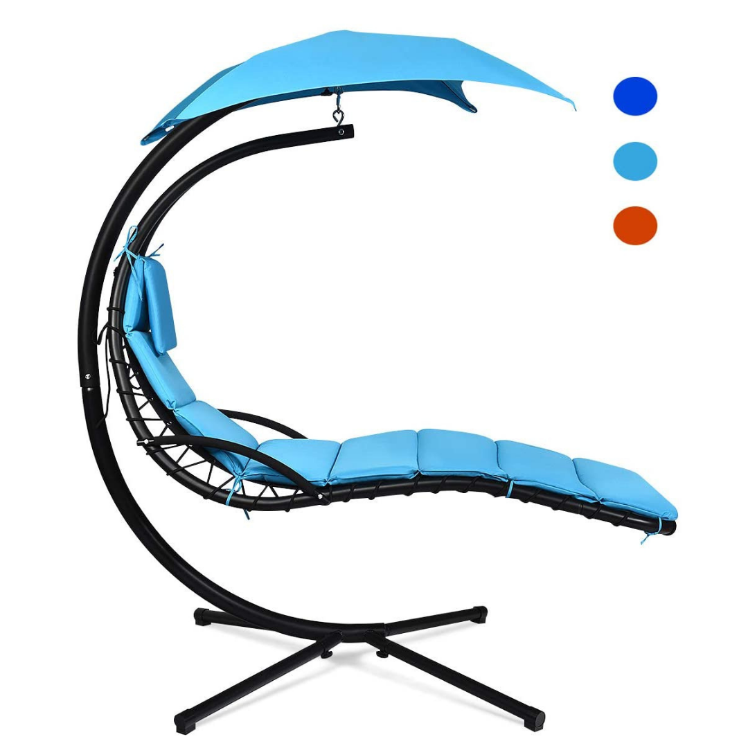 Hanging Chaise Lounger Chair, Arc Stand Porch Swing Chair - Giantex