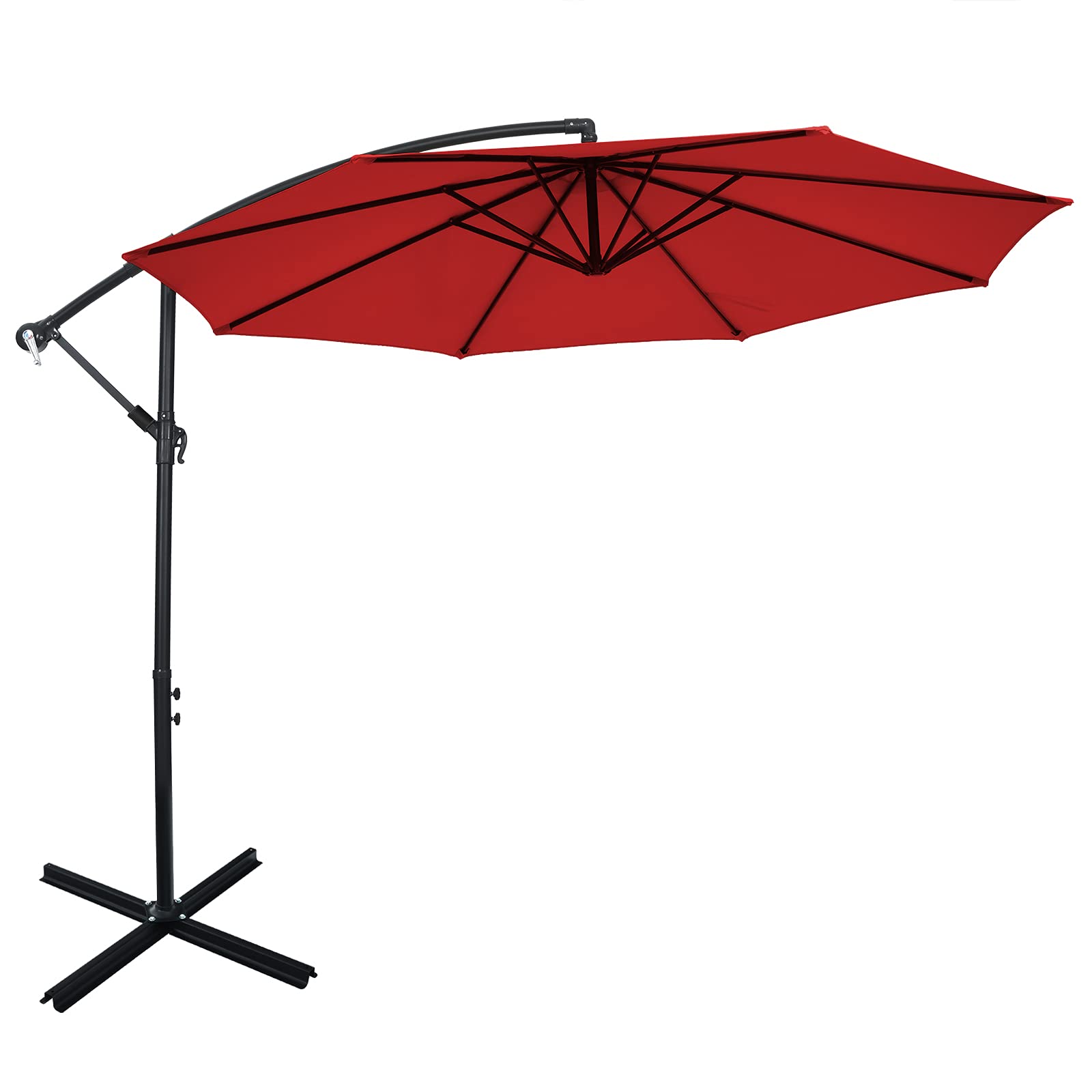 Giantex 10FT Patio Offset Umbrella, 8 Ribs Cantilever Umbrella Outdoor w/Crank, Cross Base