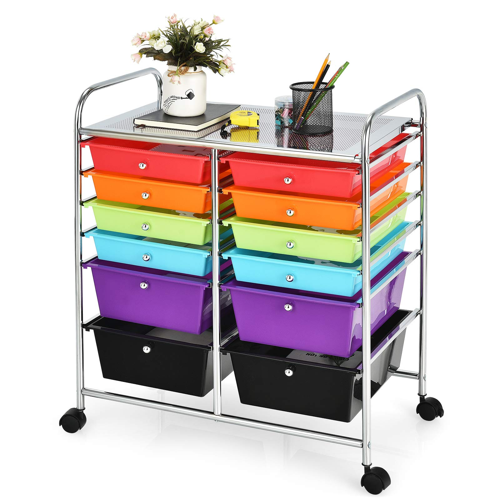 Giantex 12 Drawer Rolling Storage Cart Tools Scrapbook Paper Office School Organizer