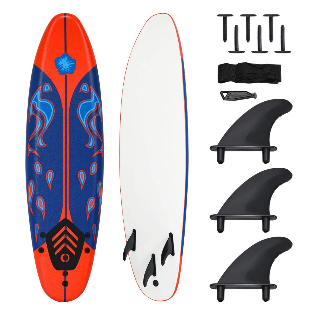 Giantex Surfboard, 6 Ft Stand Up Surfing Board w/ 3 Detachable Fins - Giantexus