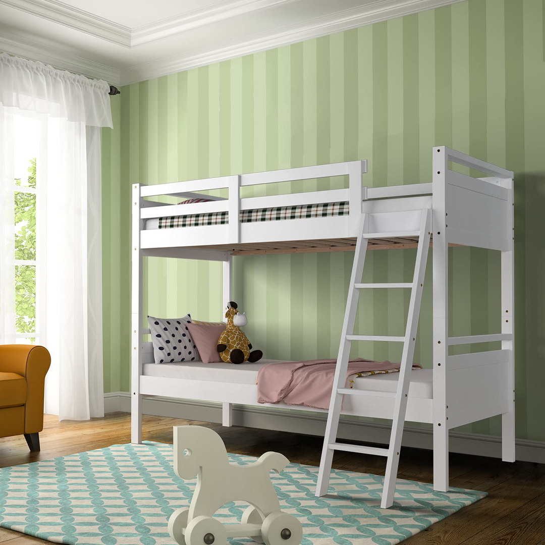 Giantex Twin Over Twin Bunk Bed, Solid Wood Twin Bunk Bed Convertible Into Two Individual Beds